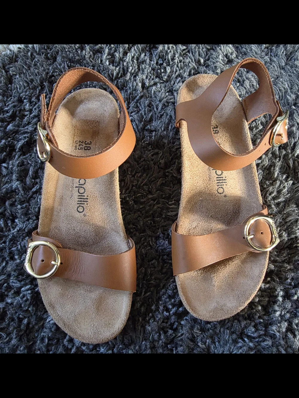 Papillio Tan Platform Sandals with Gold Buckles Size 38
